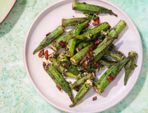 Dry-Fried Okra with Chilies and Goji